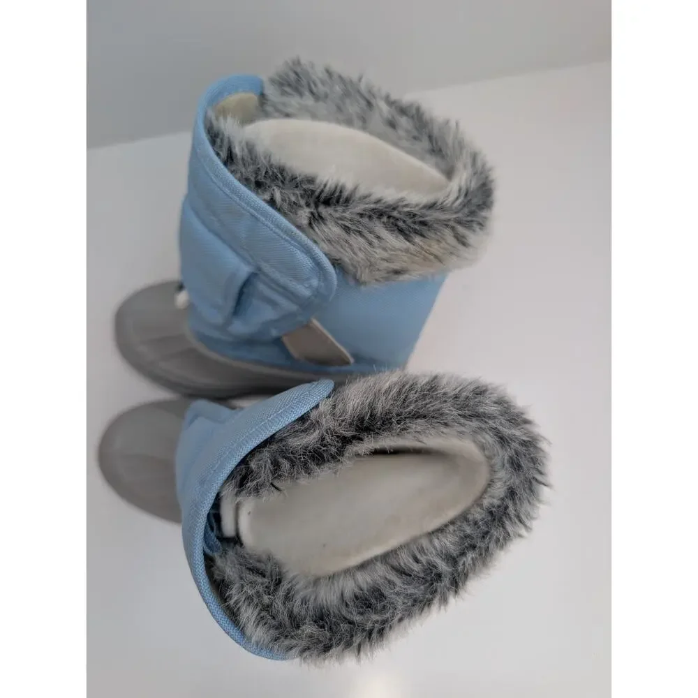 Toddler Kids Blue Grey Snow Boots Outdoor Ankle Winter Boot Size US 8 T